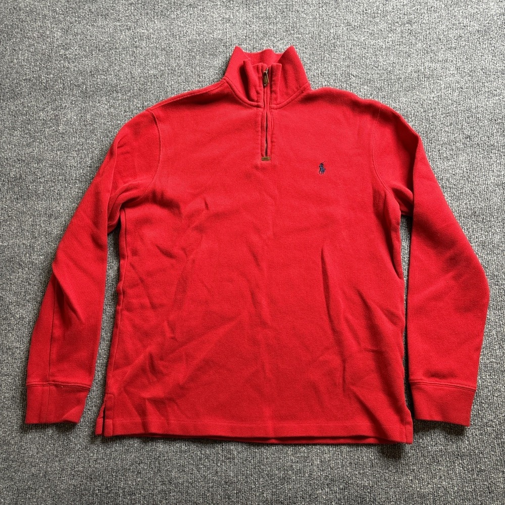 Polo Ralph Lauren Sweater Men's Medium Red Quarter Zip Mock Neck Cotton Pullover